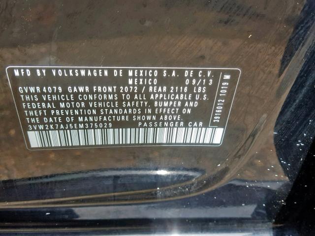 3VW2K7AJ5EM375029 - 2014 VOLKSWAGEN JETTA BASE Սև լուսանկար 10