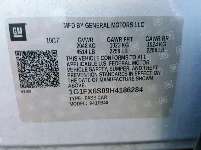 1G1FX6S09H4186284 - 2017 CHEVROLET BOLT EV PR GRAY photo 10