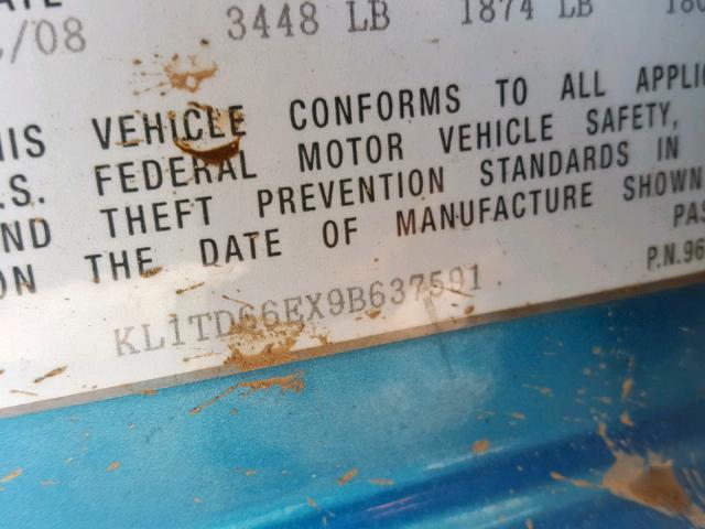 KL1TD66EX9B637591 - 2009 CHEVROLET AVEO LS BLUE photo 10