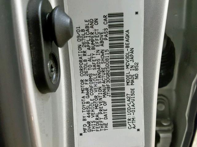 JTHBF30G825008115 - 2002 LEXUS ES 300 SILVER photo 10