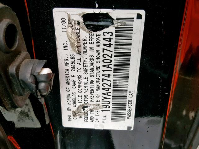 19UYA42741A027443 - 2001 ACURA 3.2CL TYPE BLACK photo 10