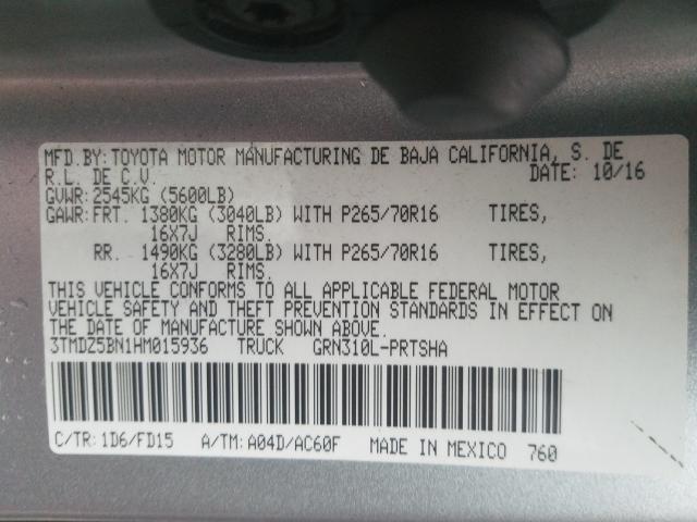 3TMDZ5BN1HM015936 - 2017 TOYOTA TACOMA DOUBLE CAB  照片 10