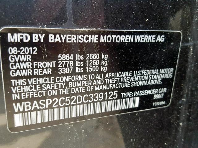 WBASP2C52DC339125 - 2013 BMW 535 XIGT BLACK photo 10