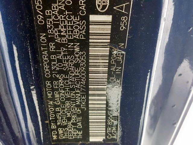 JTKDE177460093053 - 2006 TOYOTA SCION TC ლურჯი ფოტო 10