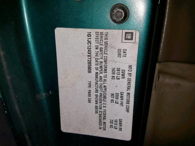 1G1JC124XV7265906 - 1997 CHEVROLET CAVALIER B GREEN photo 10