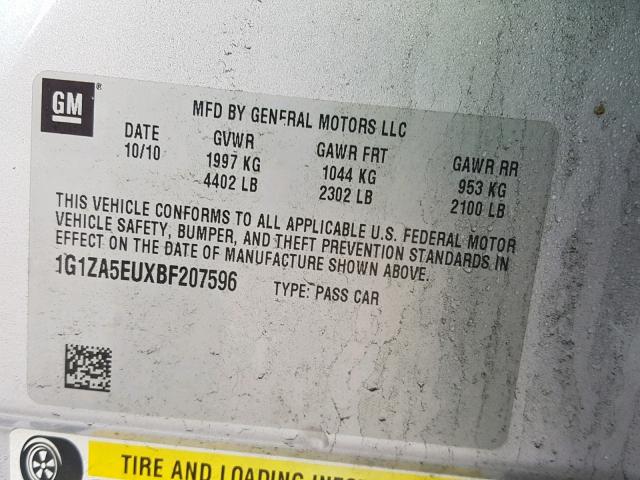 1G1ZA5EUXBF207596 - 2011 CHEVROLET MALIBU LS SILVER photo 10