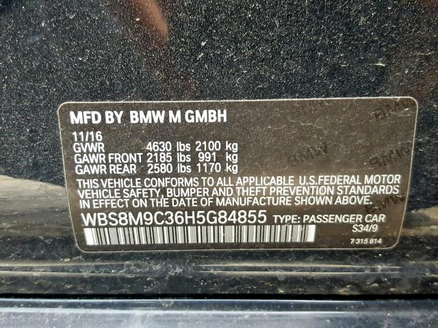 WBS8M9C36H5G84855 - 2017 BMW M3 BLUE photo 10