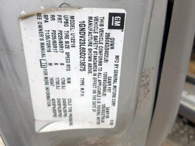 1GNDV23L65D213675 - 2005 CHEVROLET UPLANDER L 银色 照片 10