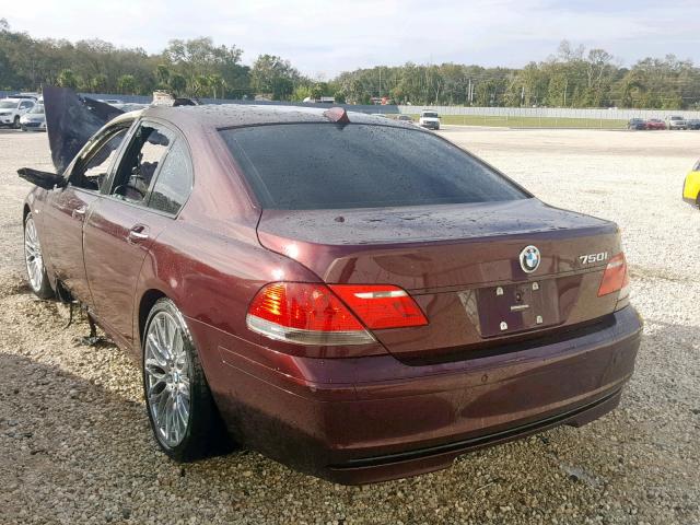 WBAHL83517DT10514 - 2007 BMW 750I MAROON photo 3