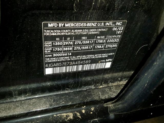 4JGAB57E73A454589 - 2003 MERCEDES-BENZ ML 350 BLACK photo 10