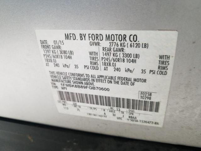 1FM5K8B89FGB70600 - 2015 FORD EXPLORER  photo 10