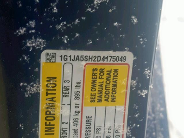 1G1JA5SH2D4175049 - 2013 CHEVROLET SONIC LS BLUE photo 10