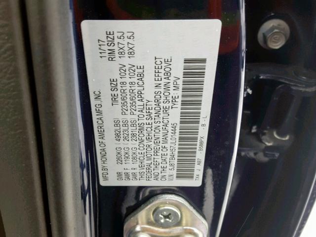 5J8TB4H57JL014445 - 2018 ACURA RDX TECHNO BLUE photo 10