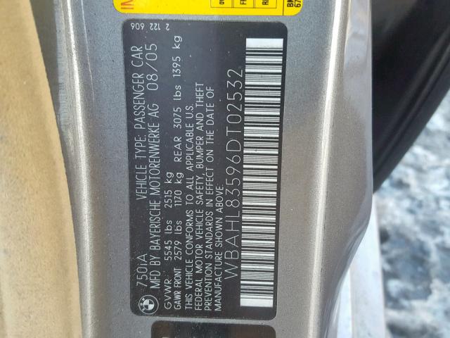 WBAHL83596DT02532 - 2006 BMW 750 I GRAY photo 10