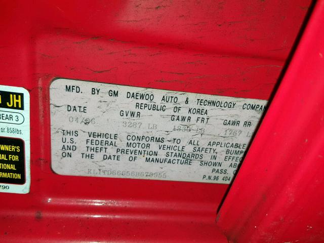 KL1TD66656B670955 - 2006 CHEVROLET AVEO BASE Қызыл фото 10