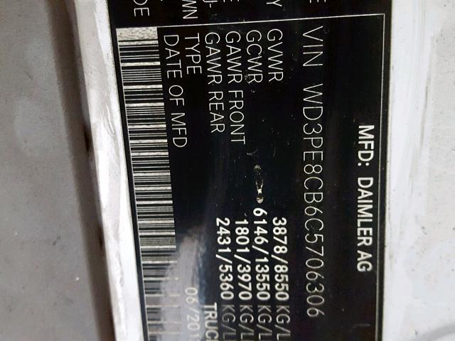 WD3PE8CB6C5706306 - 2012 MERCEDES-BENZ SPRINTER 2 WHITE photo 10