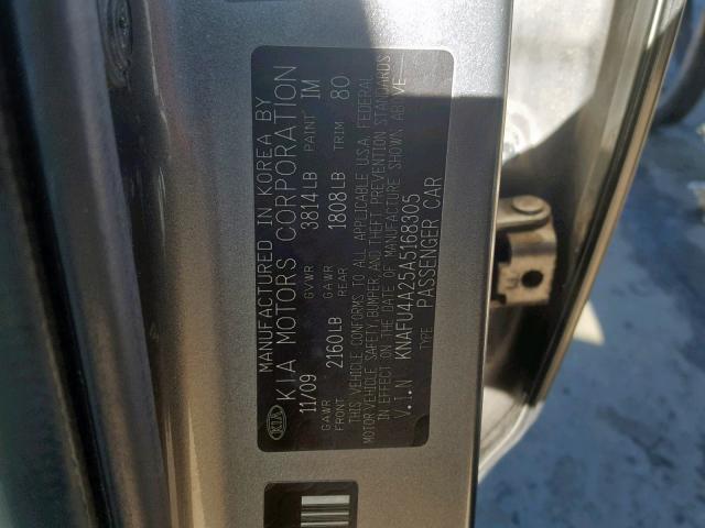 KNAFU4A25A5168305 - 2010 KIA FORTE EX GRAY photo 10