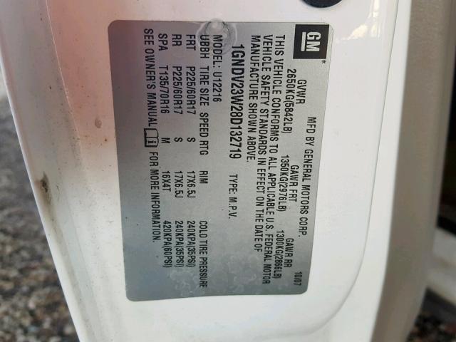 1GNDV23W28D132719 - 2008 CHEVROLET UPLANDER L თეთრი ფოტო 10