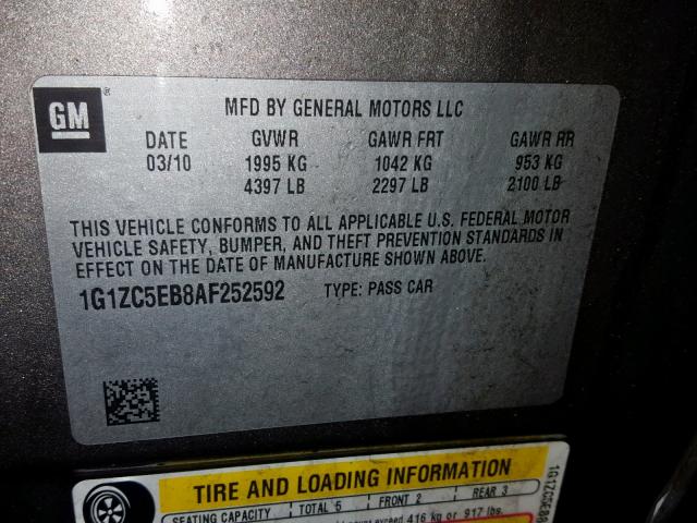 1G1ZC5EB8AF252592 - 2010 CHEVROLET MALIBU 1LT TAN photo 10