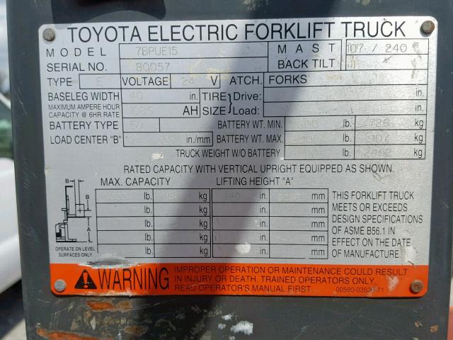 80057 - 2000 TOYOTA FORKLIFT ORANGE photo 10