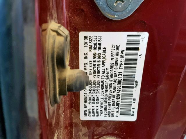 5J6YH28749L000131 - 2009 HONDA ELEMENT EX RED photo 10