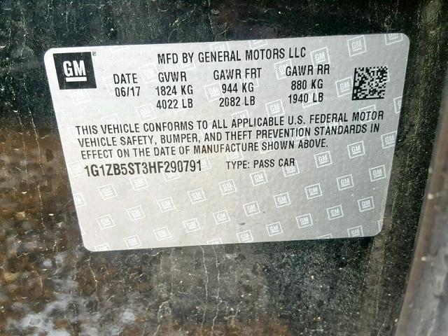 1G1ZB5ST3HF290791 - 2017 CHEVROLET MALIBU LS BLACK photo 10