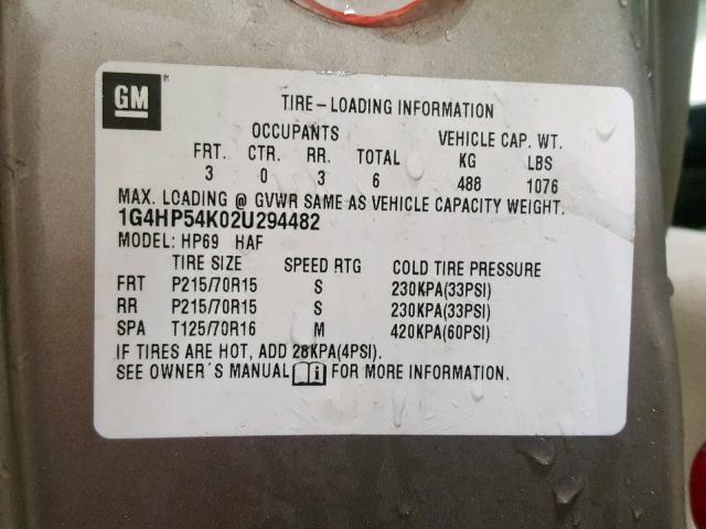 1G4HP54K02U294482 - 2002 BUICK LESABRE CU TAN photo 10