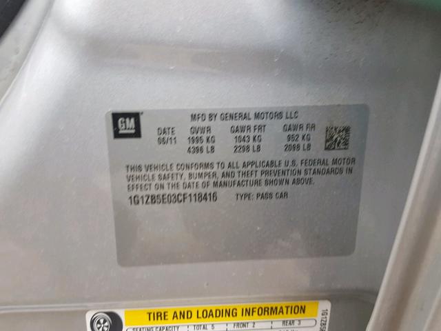 1G1ZB5E03CF118416 - 2012 CHEVROLET MALIBU LS SILVER photo 10