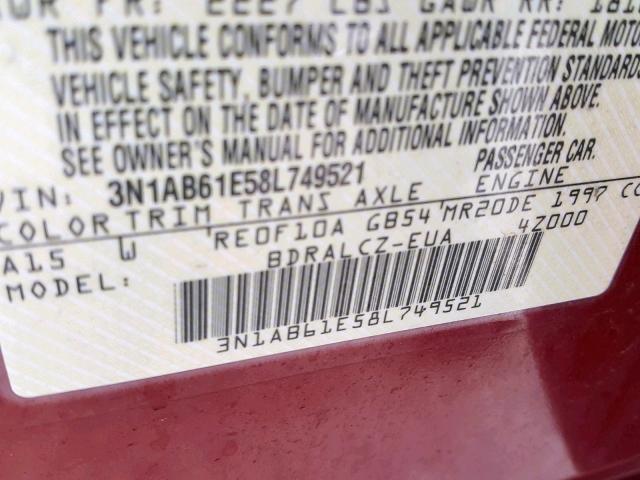 3N1AB61E58L749521 - 2008 NISSAN SENTRA 2.0 RED photo 10