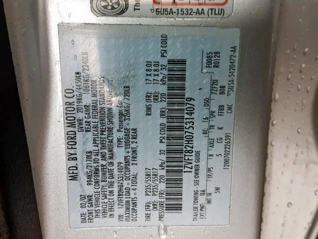 1ZVFT82H075314079 - 2007 FORD MUSTANG GT SILVER photo 10