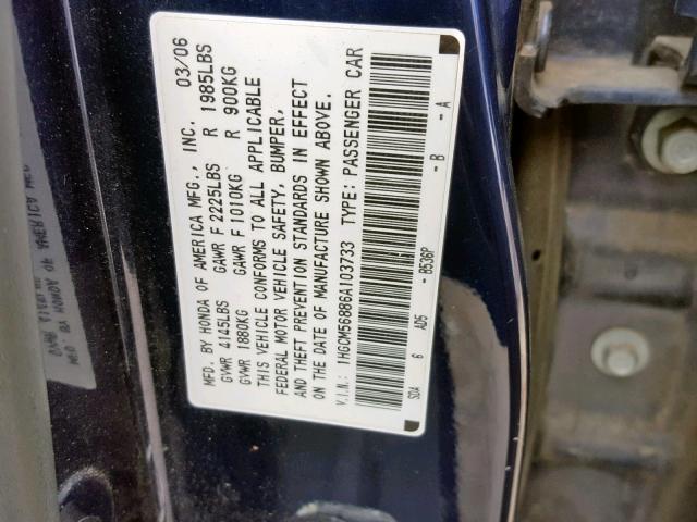 1HGCM56886A103733 - 2006 HONDA ACCORD EX BLUE photo 10