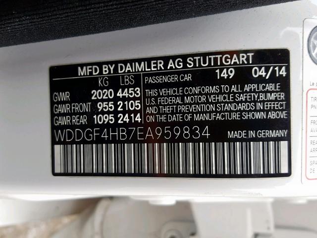 WDDGF4HB7EA959834 - 2014 MERCEDES-BENZ C 250 WHITE photo 10