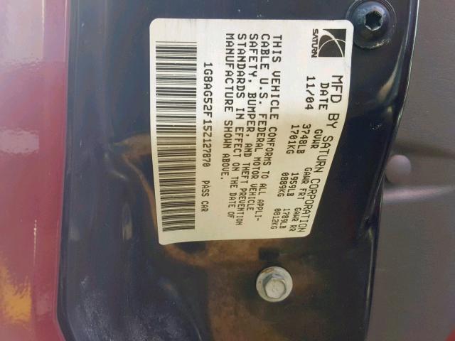 1G8AG52F15Z127870 - 2005 SATURN ION LEVEL RED photo 10