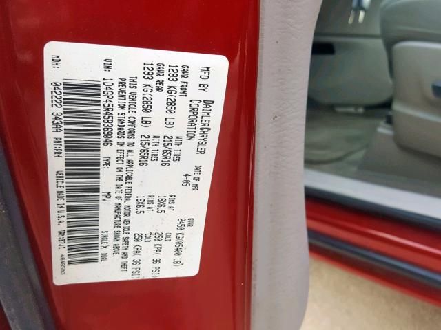 1D4GP45R45B369046 - 2005 DODGE CARAVAN SX RED photo 10