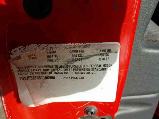 1G1JF52F857108908 - 2005 CHEVROLET CAVALIER L RED photo 10