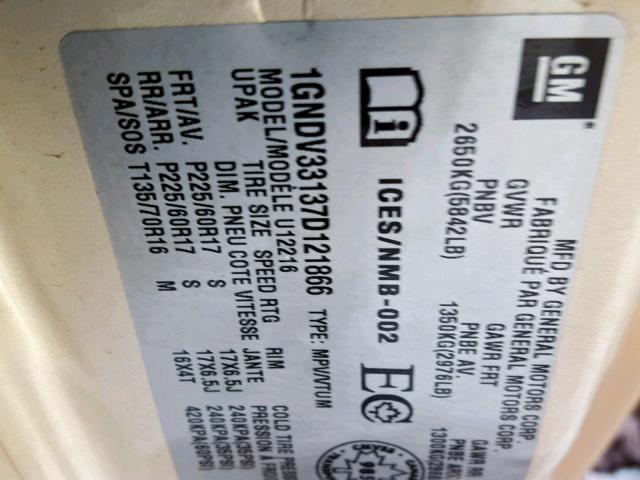 1GNDV33137D121866 - 2007 CHEVROLET UPLANDER L Krem foto 10