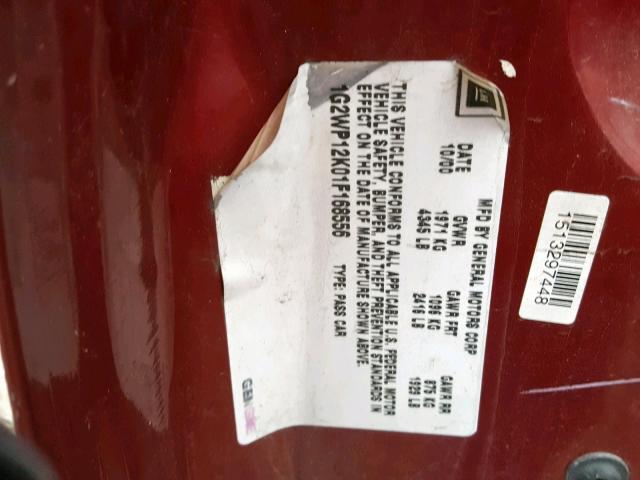 1G2WP12K01F168556 - 2001 PONTIAC GRAND PRIX MAROON photo 10