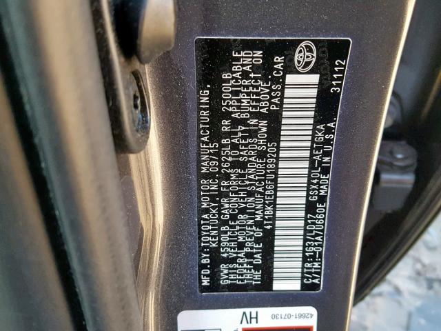 4T1BK1EB6FU189205 - 2015 TOYOTA AVALON XLE CHARCOAL photo 10