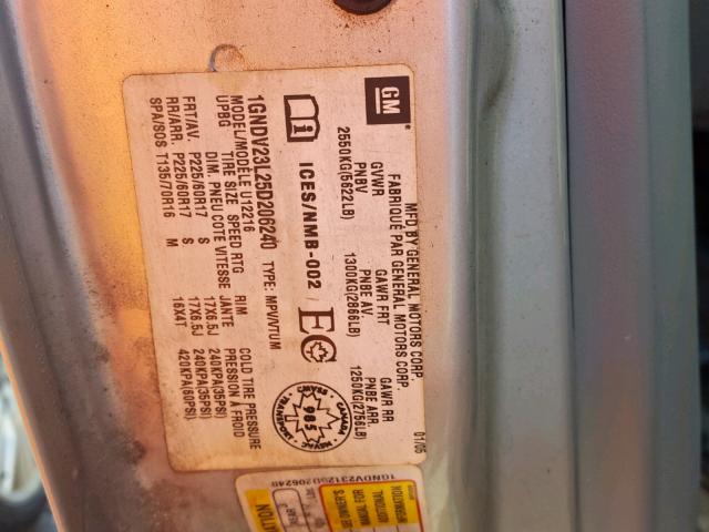 1GNDV23L25D206240 - 2005 CHEVROLET UPLANDER L 银色 照片 10