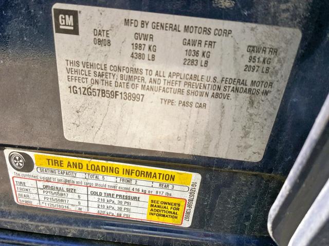 1G1ZG57B59F138997 - 2009 CHEVROLET MALIBU LS 蓝色 照片 10