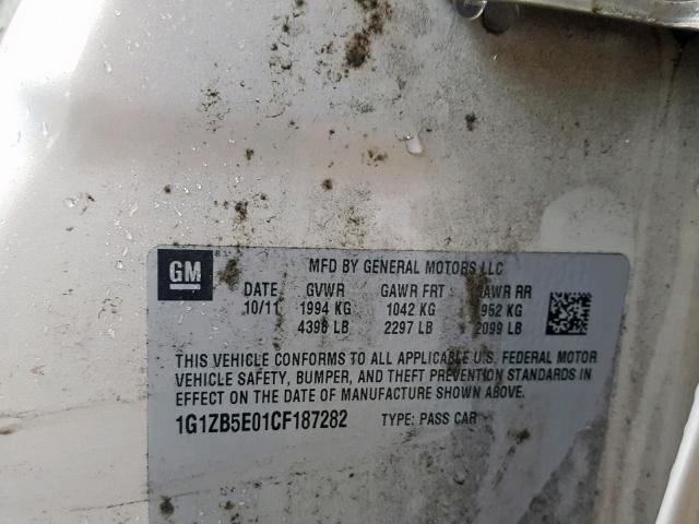 1G1ZB5E01CF187282 - 2012 CHEVROLET MALIBU LS GOLD photo 10