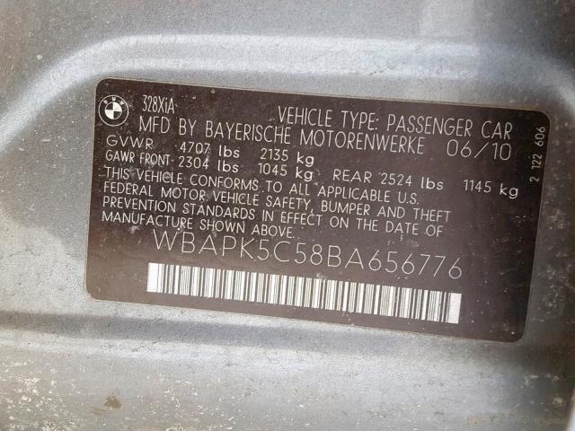 WBAPK5C58BA656776 - 2011 BMW 328 XI SUL GRAY photo 10