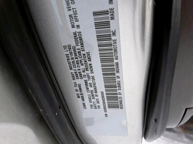 4S3BE625846200343 - 2004 SUBARU LEGACY L S SILVER photo 10