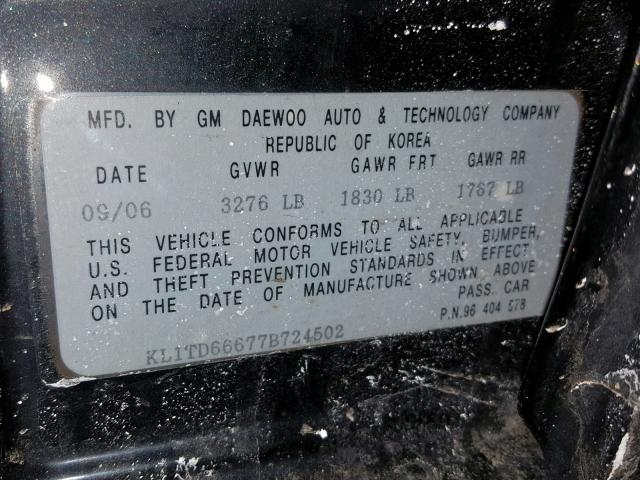 KL1TD66677B724502 - 2007 CHEVROLET AVEO BASE 黑色 照片 10