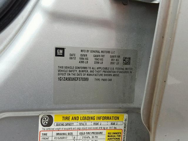 1G1ZA5EU6CF370389 - 2012 CHEVROLET MALIBU LS SILVER photo 10