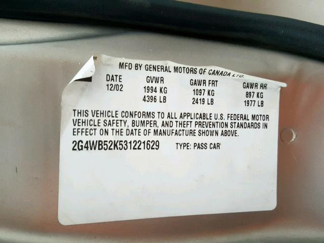 2G4WB52K531221629 - 2003 BUICK REGAL LS GOLD photo 10