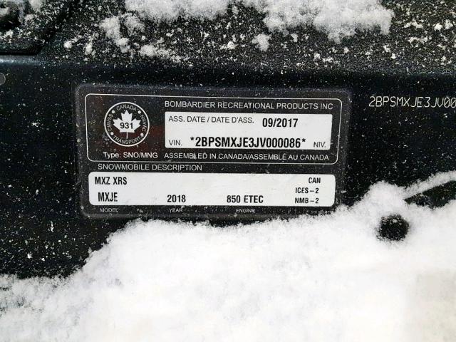 2BPSMXJE3JV000086 - 2018 SKI DOO MXZ BLACK photo 10