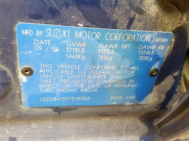 JS2GB41S9Y5181023 - 2000 SUZUKI ESTEEM GL BLUE photo 10