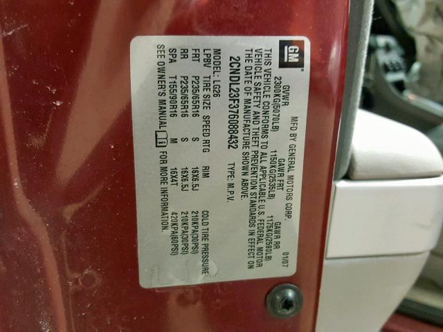 2CNDL23F376088432 - 2007 CHEVROLET EQUINOX LS BURGUNDY photo 10