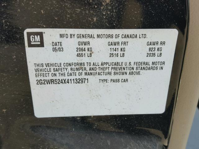 2G2WR524X41132971 - 2004 PONTIAC GRAND PRIX BLACK photo 10